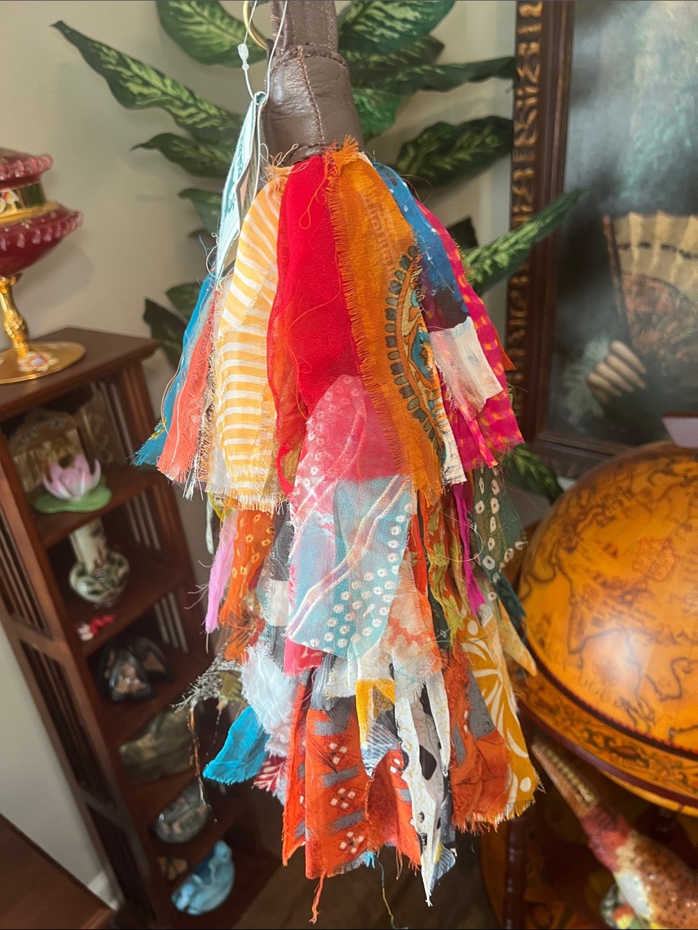 Karma Living Boho Hobo Colorful Scarf Fringe Brown Leather Crossbody Bag Purse - Picture 9 of 17